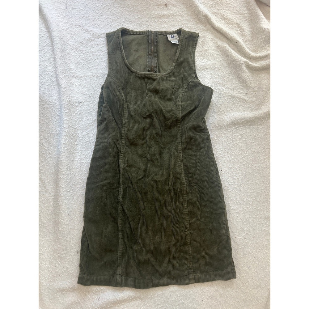American Eagle Vintage Olive Green Corduroy Sleeveless Jumper Dress Size 6